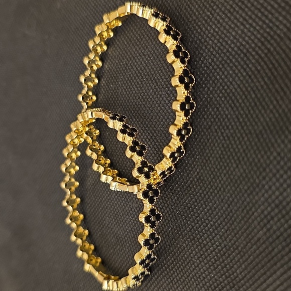 Dubai Designer Jewelry - NEW Gold Plated Black Crystal Clover Hinge Bracelet Dubai